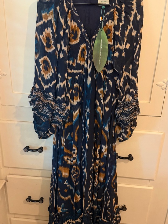 FARM Rio Dresses & Skirts - FARM Rio Navy Ikat Maxi Dress with Mustard & Teal Accents